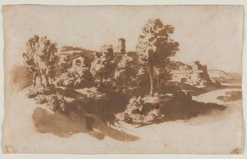 Nicolas Poussin, Landscape with Fortification Between Marino and Frascati, c. 1650