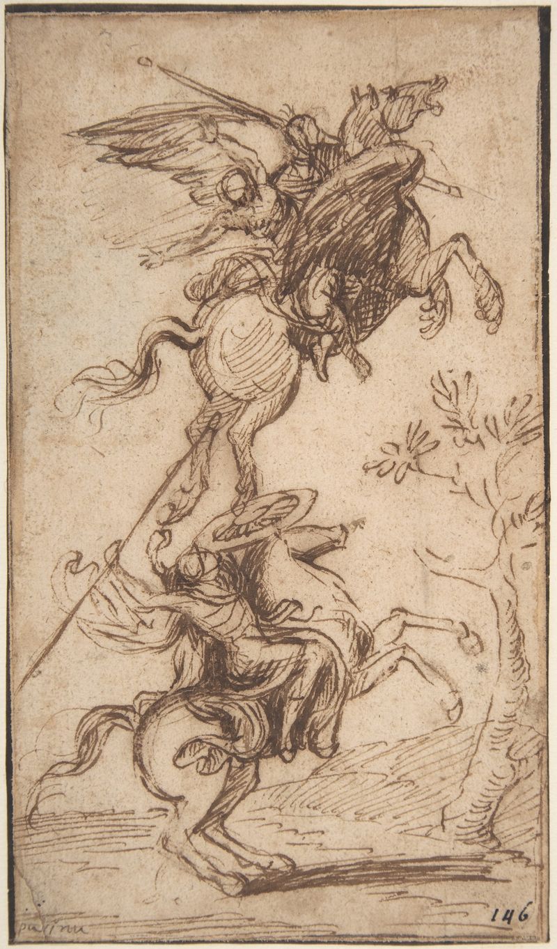 Nicolas Poussin, The Sorcerer Atlante Abducting Pinabello's Lady (Ariosto, Orlando Furioso, II, 38), ca. 1635–38